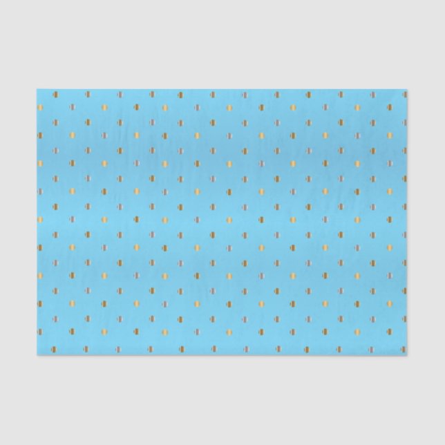 Gold und Silver Polka Punkte auf Baby Blue Seidenpapier (Vorderseite)