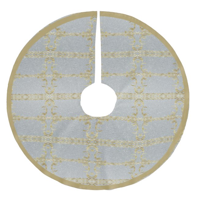 Gold und Silver Polyester Tree Skirt Weihnachtsbaumdecke (Vorderseite)