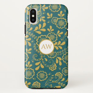 Gold- und Smaragd-Victorian-Spitzenmonogramm Case-Mate iPhone Hülle
