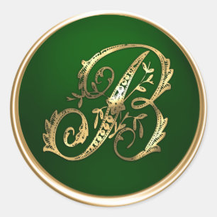 Gold- und Smaragdmonogramm-B-Umschlag Aufkleber