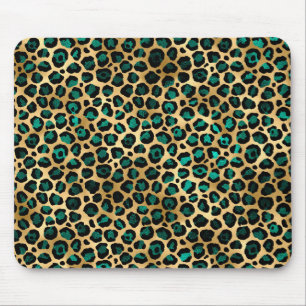 Gold- und Teal-Glamour-Leopardenprint Mousepad