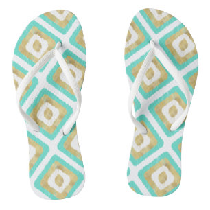 Gold und Türkis Chic Ikat Muster Flip Flops