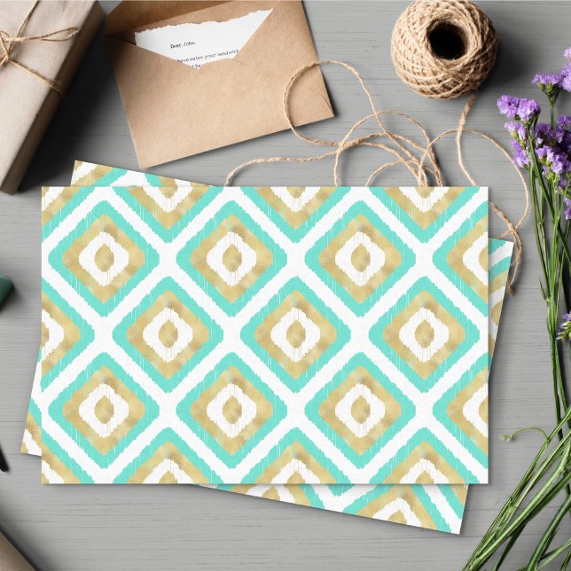 Gold und Türkis Chic Ikat Muster Seidenpapier (Turquoise & Gold Ikat Patterned Tissue Paper)