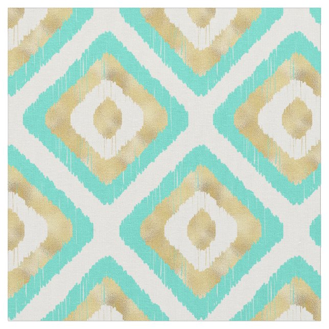 Gold und Türkis Chic Ikat Muster Stoff (Nahaufnahme)