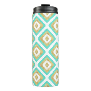 Gold und Türkis Chic Ikat Muster Thermosbecher
