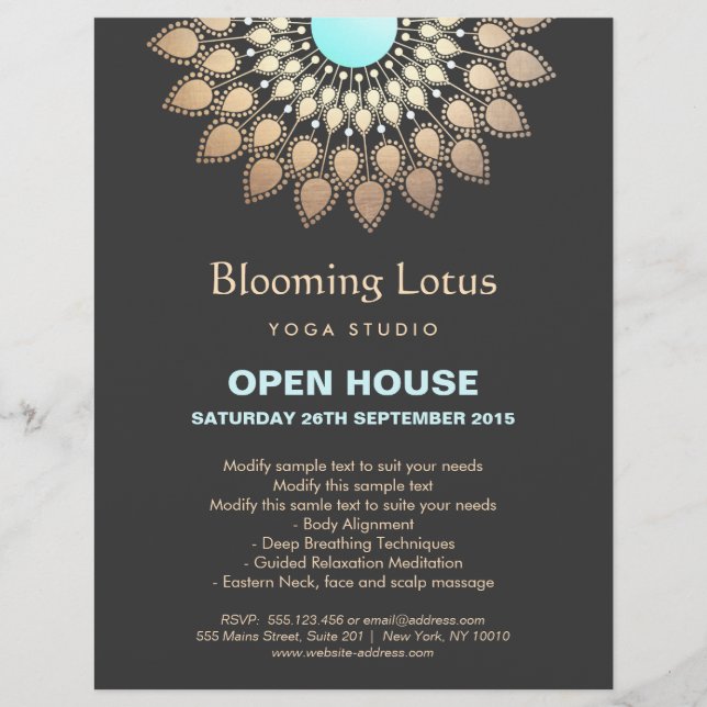 Gold und Türkis Lotus Mandala Yoga Flyer (Vorne)