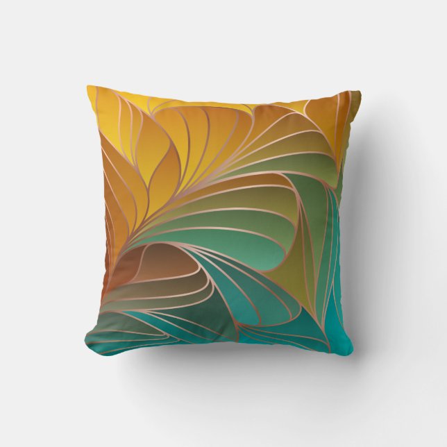 Gold und Türkis Petals Neue Art Nouveau Throw Pi Kissen (Vorderseite)