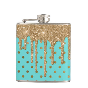 Gold und Türkis Polka Dot Flask Flachmann