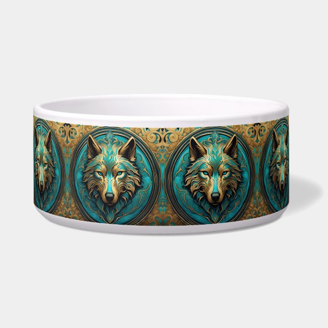 Gold und Türkis Wolf Head Hund Napf (Links)