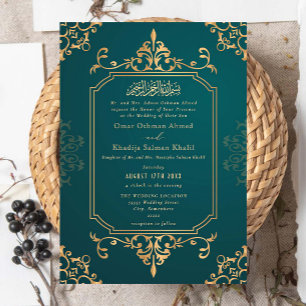 Gold- und Türkisblau-Ornament Vintage-islamische H Einladung
