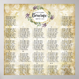 Gold- und violette Lavendel-Hochzeitssitzordnung Poster