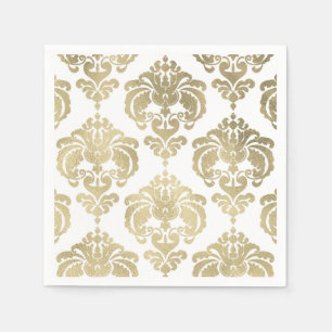 Gold- und Weiß-Damaskus-Vintage-Hochzeitsfeier Serviette