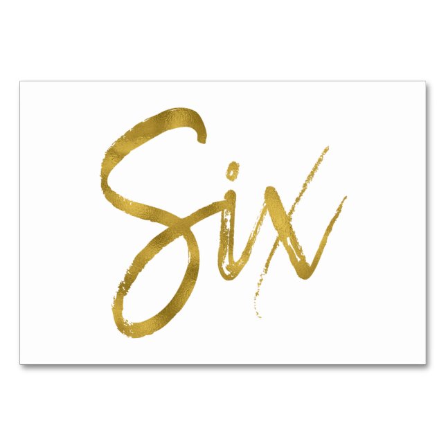 Gold und Weiß Elegante Tischnummer 6 (Vorderseite)