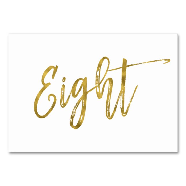 Gold und Weiß Elegante Tischnummer Acht. (Vorderseite)