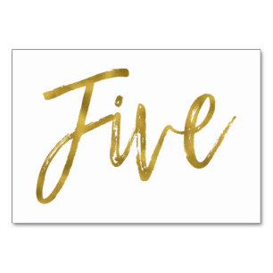 Gold und Weiß Elegante Tischnummer Fünf