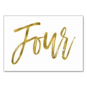 Gold und Weiß Elegante Tischnummer vier