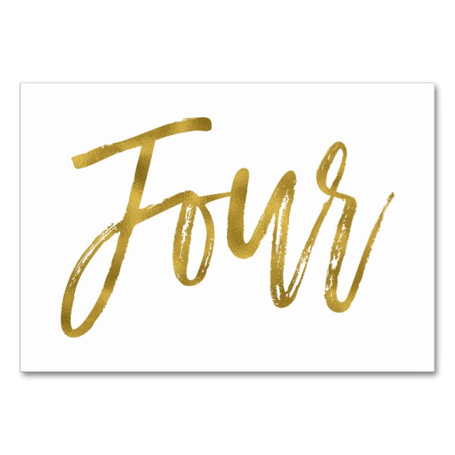 Gold und Weiß Elegante Tischnummer vier (Vorderseite)