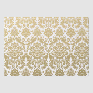 Gold- und Weiß-Elegantes Damastmuster Seidenpapier