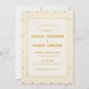 Gold- und Weiß geometrische Art Deco Hochzeit  Einladung