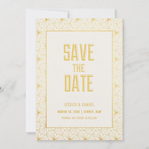 Gold- und Weiß geometrische Art Deco Save-the-Date Einladung