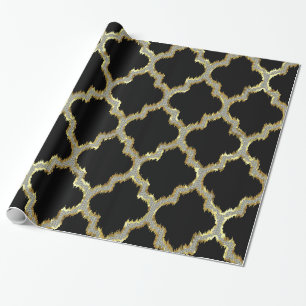 Gold- und Weiß-Glitter geometrisches Vierblattmust Geschenkpapier