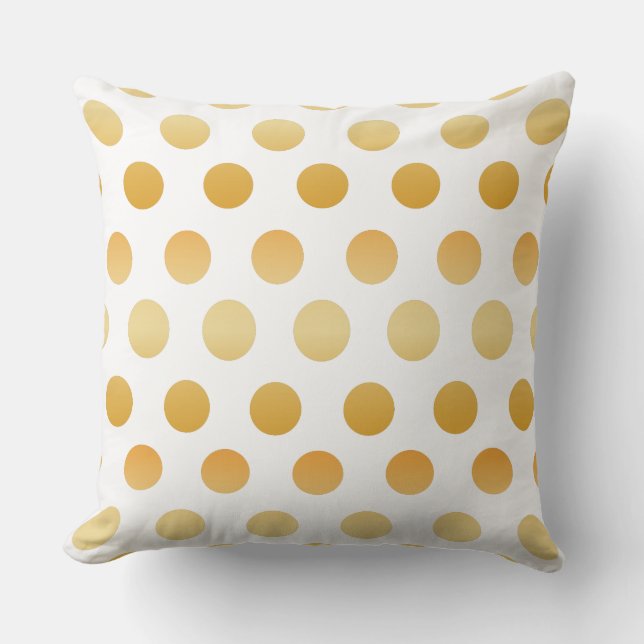 Gold und Weiß | Große Polka Dots Muster Kissen (Vorderseite)