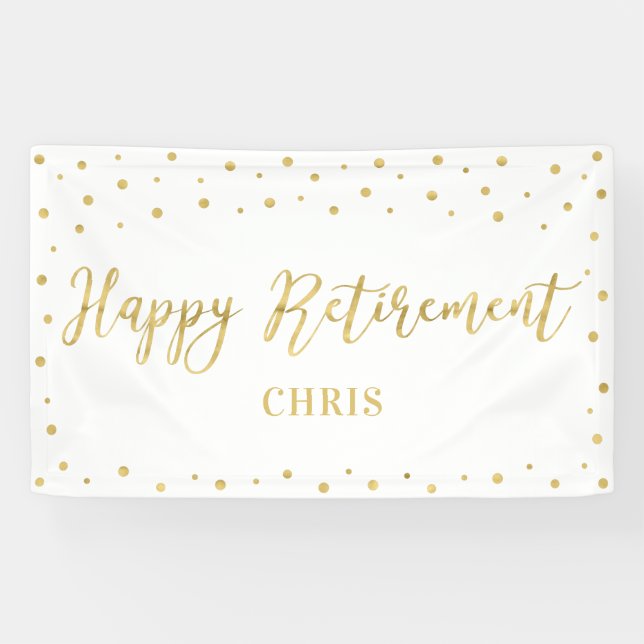 Gold und Weiß | Happy Retirement Party Banner (Horizontal)
