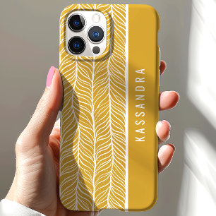 Gold- und Weiß-Heringbone personalisierter Name Case-Mate iPhone Hülle