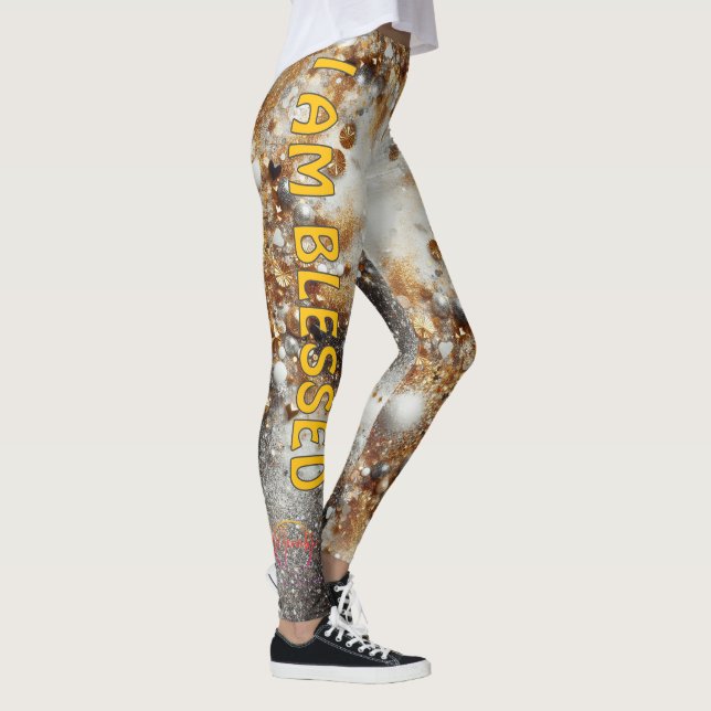 Gold und Weiß "Ich bin gesegnet" Leggings (Rechts)