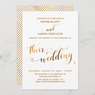 Gold und Weiß Ihre Hochzeitstypografie mit Herz Einladung