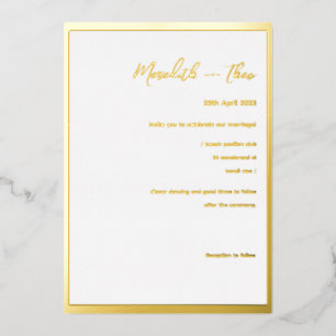 Gold- und weiß minimalistische elegante Hochzeitsf Folieneinladung