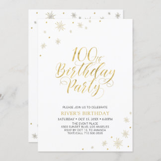 Gold und Weiß | Modern Chic 100. Geburtstagsparty Einladung