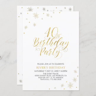 Gold und Weiß | Modern Chic 40. Geburtstags-Party Einladung