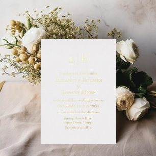 Gold- und Weiß-Monogramm-Einladung zur Hochzeit mi Folieneinladung