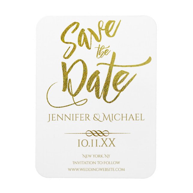 Gold und Weiß Save the Date Magnet (Vertikal)