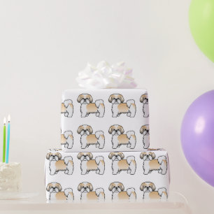 Gold- und Weiß-Shih-Tzu-Cartoon-Hund-Muster Geschenkpapier