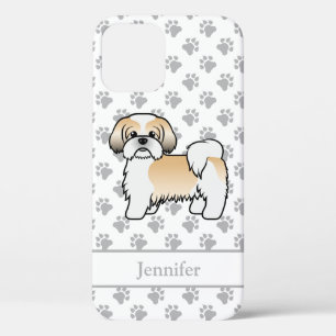 Gold- und Weiß-Shih-Tzu-Cartoon-Hund & Name Case-Mate iPhone Hülle