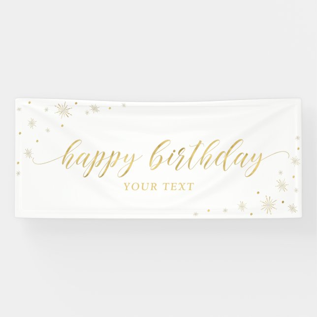 Gold und Weiß | Sparkle Happy Birthday Party Banne Banner (Horizontal)