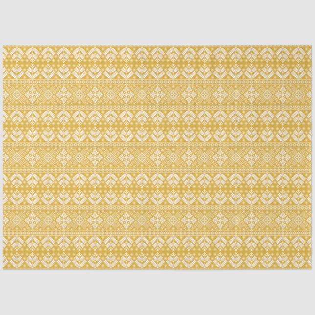 Gold und Weiß Weihnachtsmesse Isle Pattern Seidenpapier (Vorderseite)