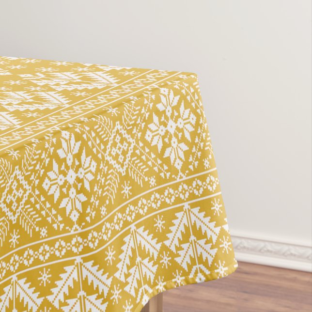 Gold und Weiß Weihnachtsmesse Isle Pattern Tischdecke (Beispiel)
