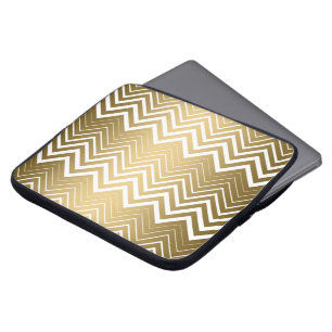 Gold- und Weiß-Zickzack-Chevron Laptopschutzhülle