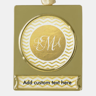 Gold und Weiß Zickzack Mit Monogramm Personalisie Banner-Ornament Gold