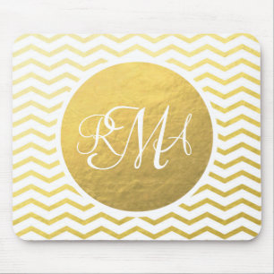 Gold und Weiß Zickzack Mit Monogramm Personalisie Mousepad