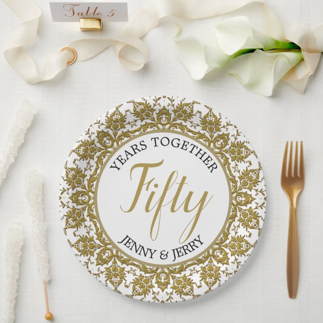 Gold- und Weißbuch-Platte Pappteller (Hochzeit)