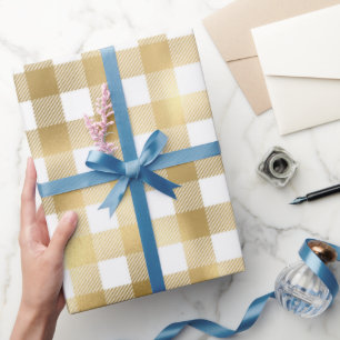 Gold- und Weißbüffel-Karo-Muster Geschenkpapier