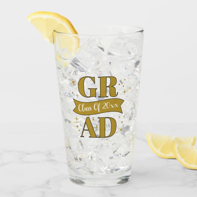 Gold- und weiße Abschlussfeier Glas (Vorderseite Ice)