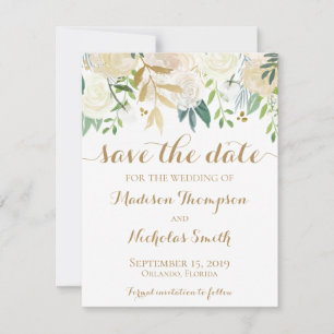 Gold und weiße Blume, die Save the Date Karte