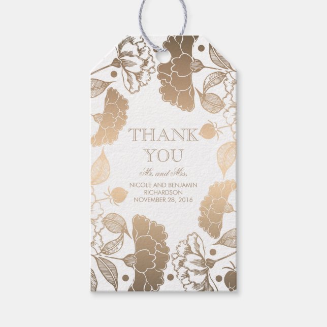 Gold und Weiße Blumenkranke - Hochzeiten von Peoni Geschenkanhänger (Vorderseite)