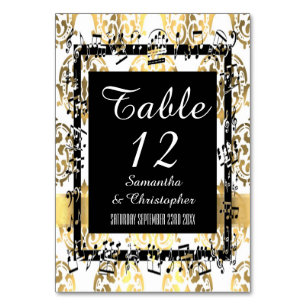 Gold und weiße Damast und schwarz Tischnummer