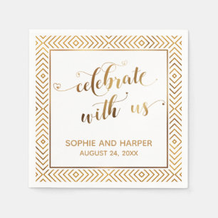 Gold und Weiße Feiern mit uns, Herz-Diamanten Serviette